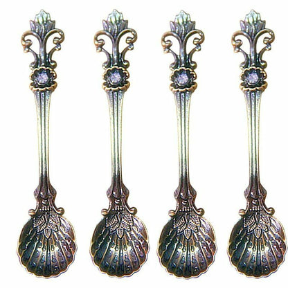 4Pcs/Set 11cm Royal Style Metal Carved Coffee Tea Spoon Vintage Antique Flatware