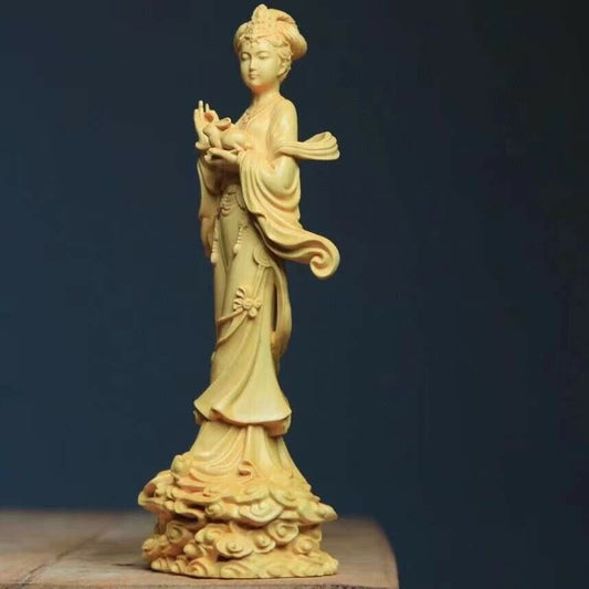 Chinese Boxwood Huang-yang wood carving Moon Goddess Chang'e statue黄杨木.嫦娥6018