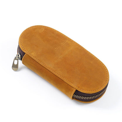 Pencil Case Zipper Leather Bag 3 Pens Capacity Student Stationery Storage Holder