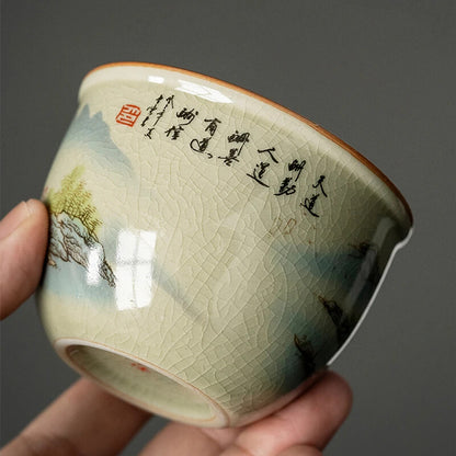 145 ml Landscape Chinese Green Tea Cup Ceramic Kung Fu Teacup Ceramic Opening