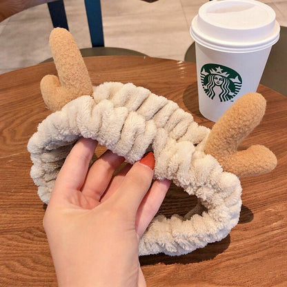 Hairbands Wash Face Women Soft Warm Coral Fleece Bow Animal Ear Hair Accessories