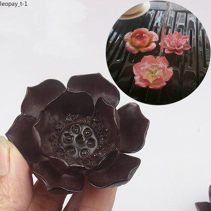 Chinese Ceramic Color Changing Tea Pet Accessories Flower Model Sculpture
