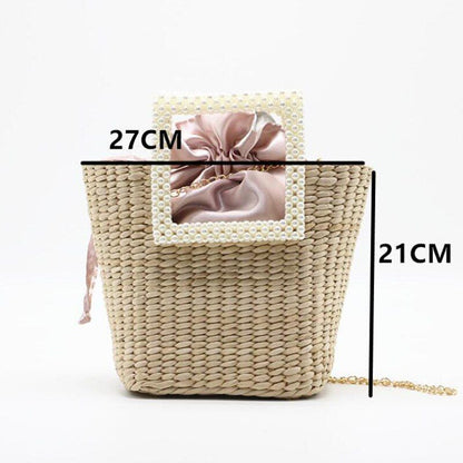Pearl Straw Bag Fashionable Shoulder Bag Seaside Vacation Handbag Polyester 1 PC