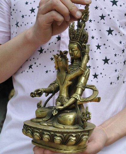 7.08"Old Tibetan Bronze gilt Vajra Mandkesvara Yab-Yum Happy Buddha Statue