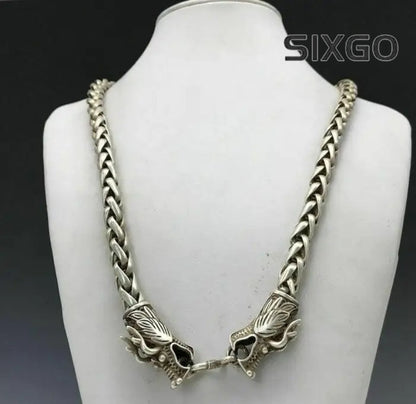 Collect The Chinese Tibet Silver Necklace Pure Hand Carved Bibcock
