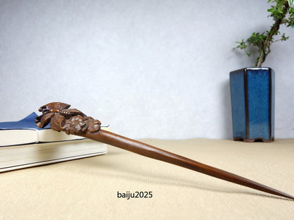 Chinese Antique Boxwood Wooden Carved Butterfly Statue Hairpin Hair Accessories