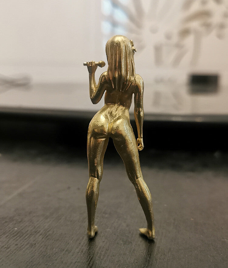 3.1" Brass Singing Girl Statue Human Body Art Naked Beauty Model Decor