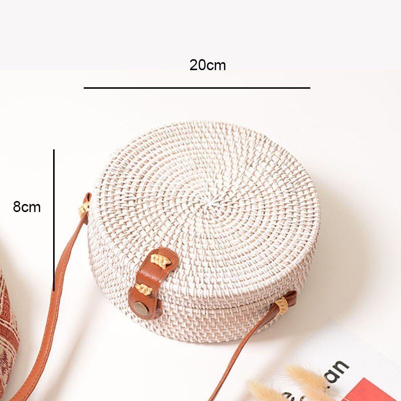 Straw Bag Round Woven Handmade Summer Polyester Crossbody Shoulder Bag Polyester