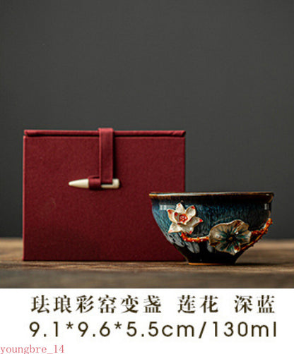 130ml Handmade Enamel Colored Ceramic Teacup Hand Pinch Flower Tea Pair Bowl