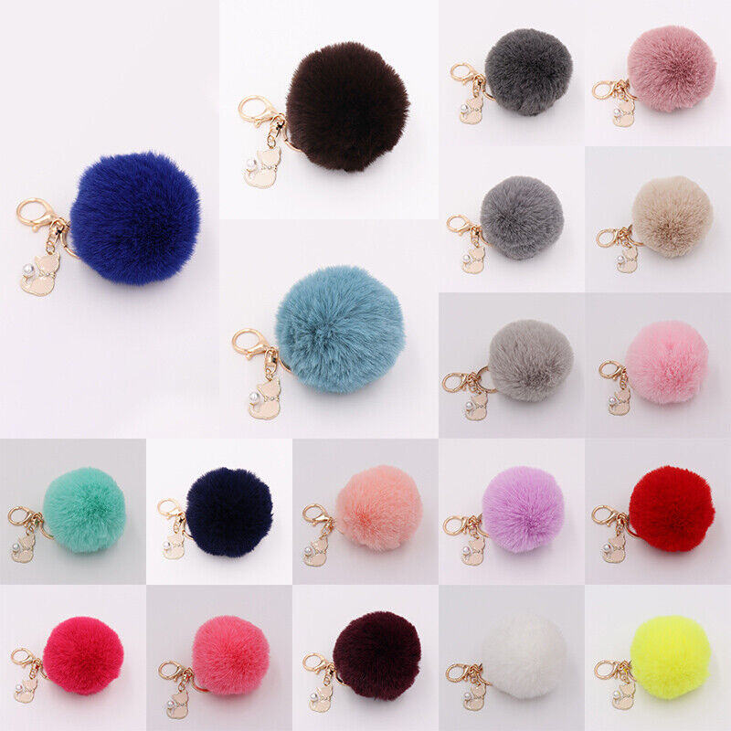 Cute Pompom Cat Key Chain Fluffy Key Ring Bag Car Trinket Female Party GiftL-ca