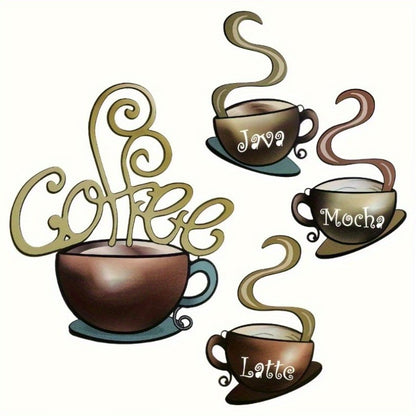 Americana Metal Coffee Mug Wall Art Set 4Pc Adhesive Kitchen Decor Reusable