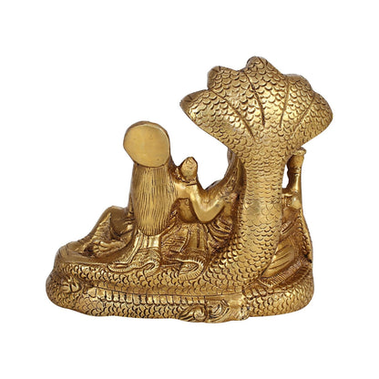 Hindu God Lord Brass Laxmi Vishnu Resting On Sheshnaag Idol Statue Figurine