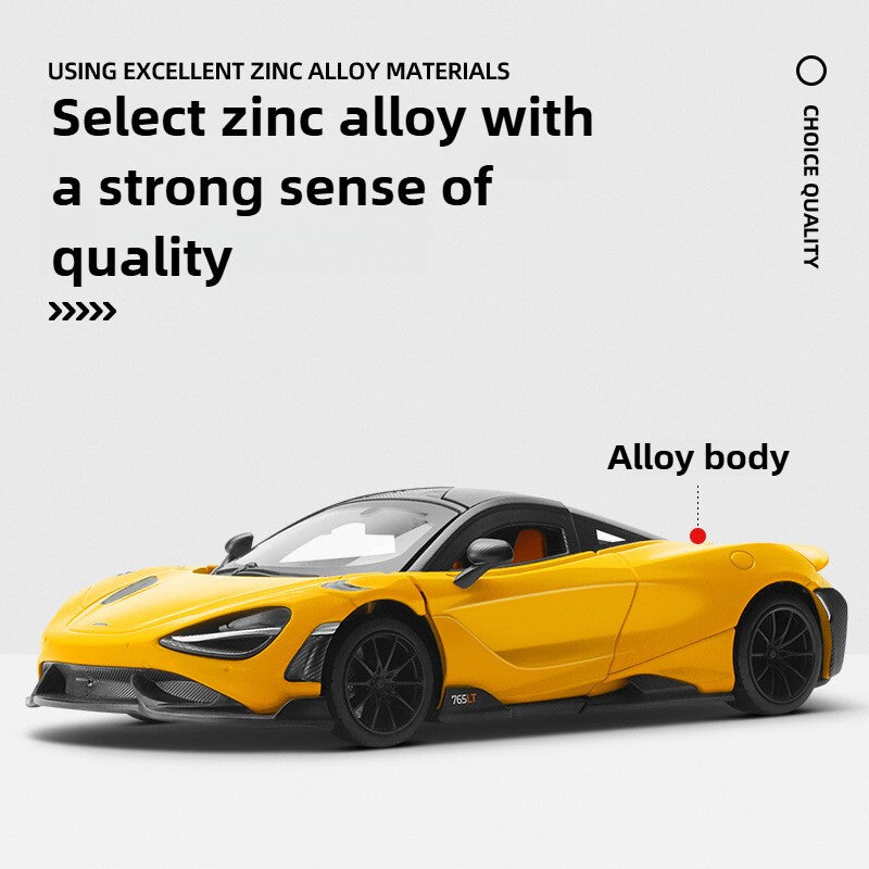1:24 Diecast McLaren 765LT Supercar Metal Car Model Toy Sound Light Door Open