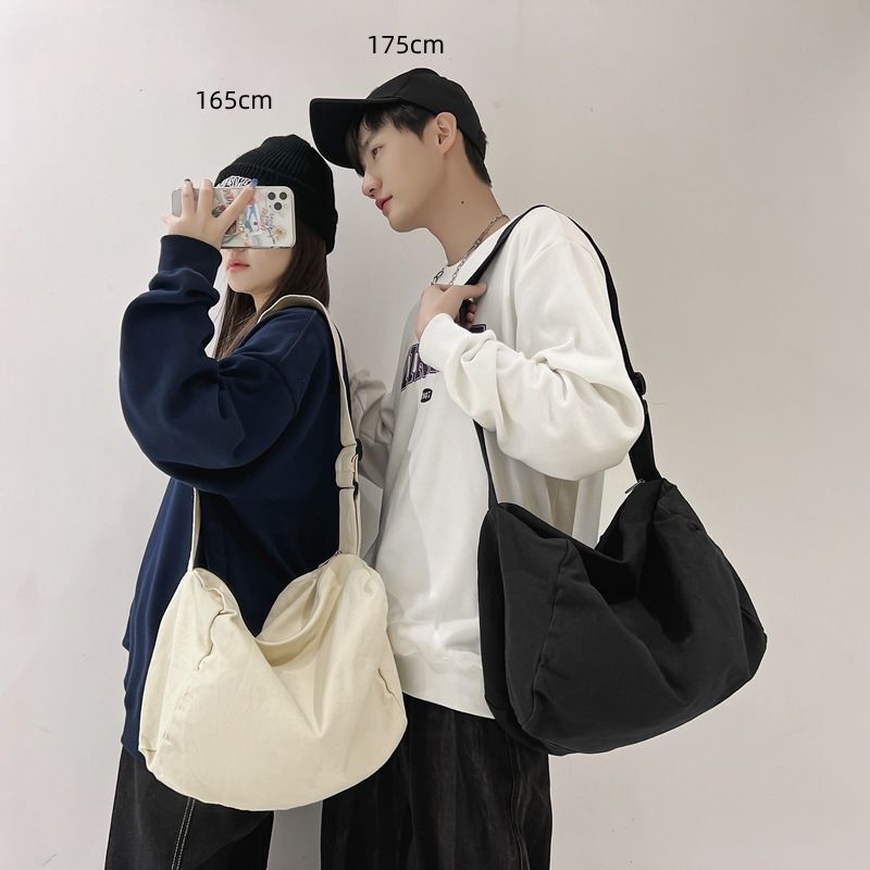 Canvas Textile Big Soft Slouchy Pouch Side Bag Streetwear Laptop Shoulder Bags