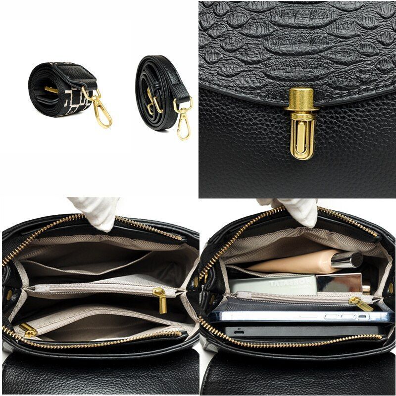 Genuine Leather Tote Bag Luxury Shoulder Bag Messenger Handbag Crossbody Square
