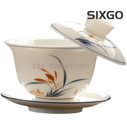 Mutton-fat Jade San Cai Gaiwan Tea Bowl Tea Set White Porcelain