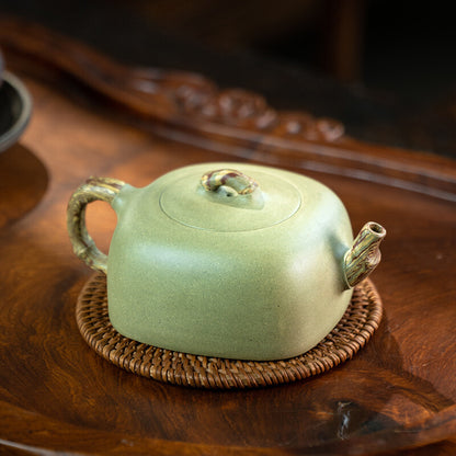 handmade tea pot marked 7 infuser real yixing zisha douqing clay bamboo relief