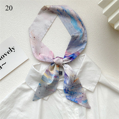 Long Skinny Silk Scarf Narrow Neckerchief Headband Handle Bag Band 105*6cm 1PCS