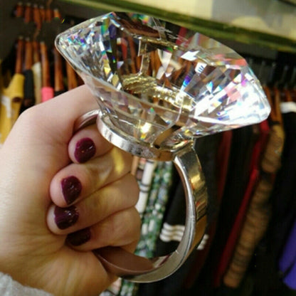 Large 80MM Crystal Oversized Faux Diamond Ring Proposal Wedding Chic Novelty