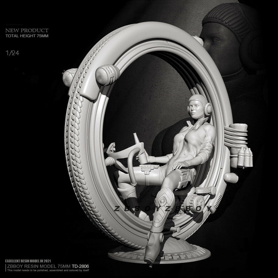 1/24 resin figures model 75mm Fantasy female motorcyclist Unassembled Unpainted