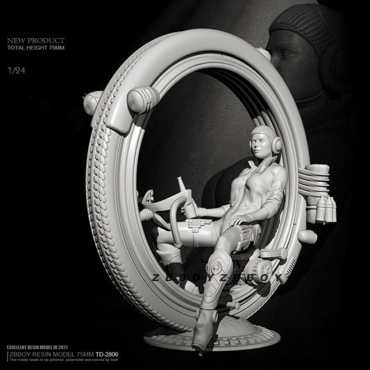 1/24 resin figures model 75mm Fantasy female motorcyclist Unassembled Unpainted