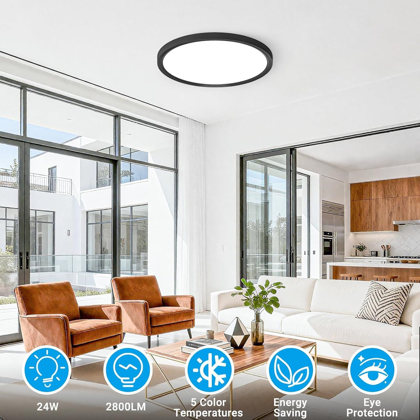 LED Flush Mount Ceiling Light,12Inch 24W,3000K/3500K/4000K/5000K/6500K 5 Color T