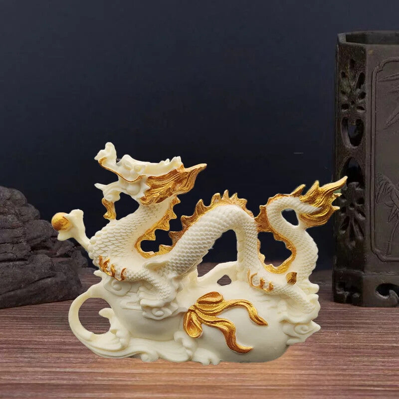 New Feng Shui White Dragon Statue Zodiac Auspicious Dragon Decor Accessories