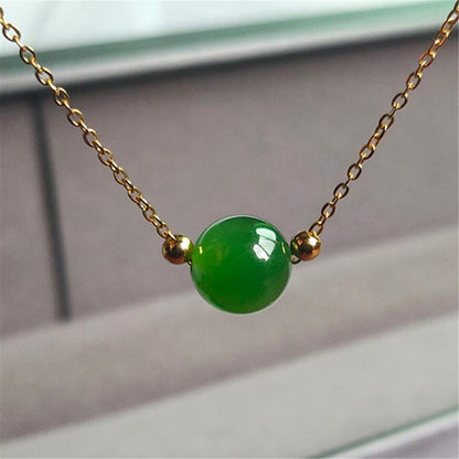 Natural 18K Gold Green Jade Gemstone Chalcedony Chain Necklace Diy Jewelry