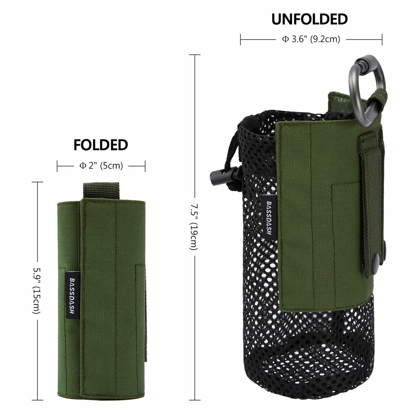 Water Bottle Pouch Mole Straps Clip Carabiner Foldable Mesh Holder Bag Travel