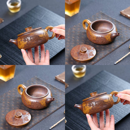 Yixing Zisha Teapot Dragon Tiger Carved Longgu Jinsa Clay 300ml Tea Pot