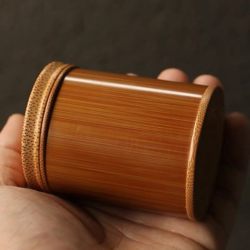 Old Jade Bamboo Tea Caddy 38x50mm Suzhou Handcrafted Incense Powder Jar