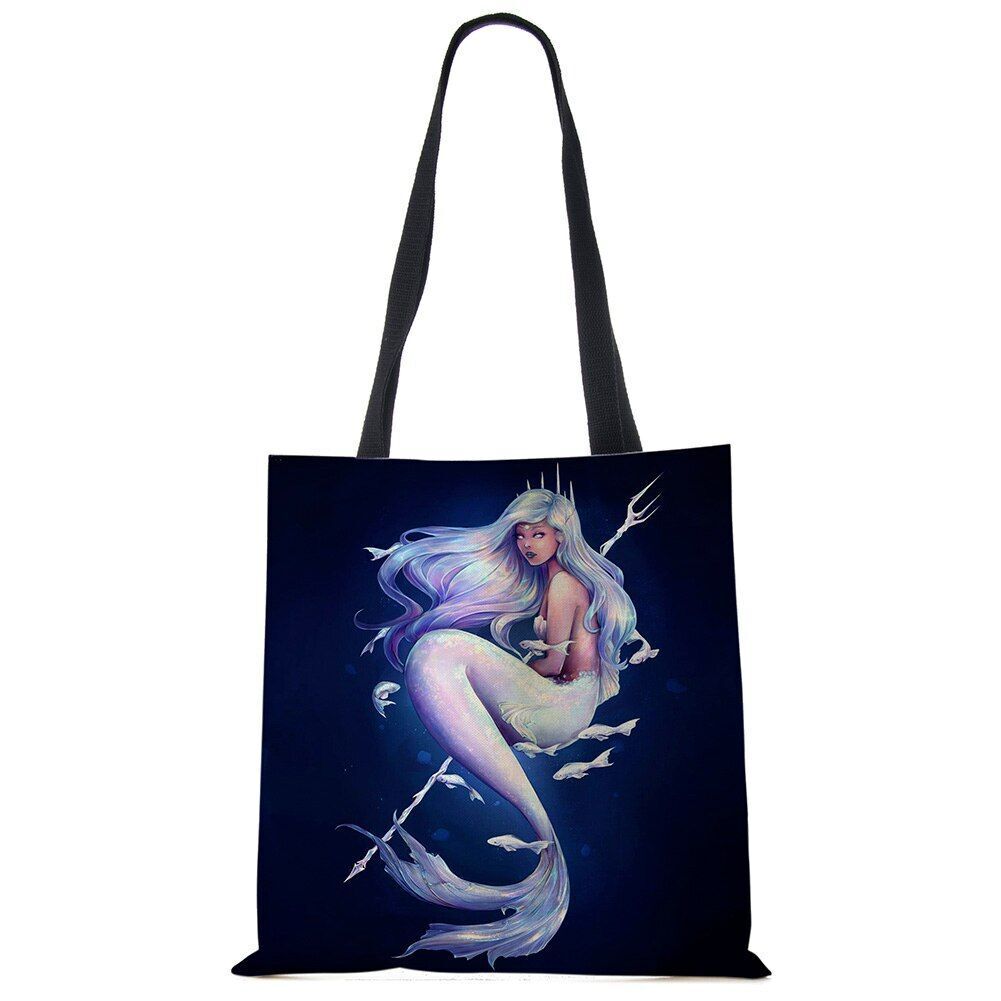 Mermaid Print Shoulder Bag Women Shopping Reusable Bags Large Travel Beach Bags