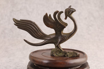Chinese Bronze Suzaku Bird Statue Figure Tea Pet Netsuke Table Decoration