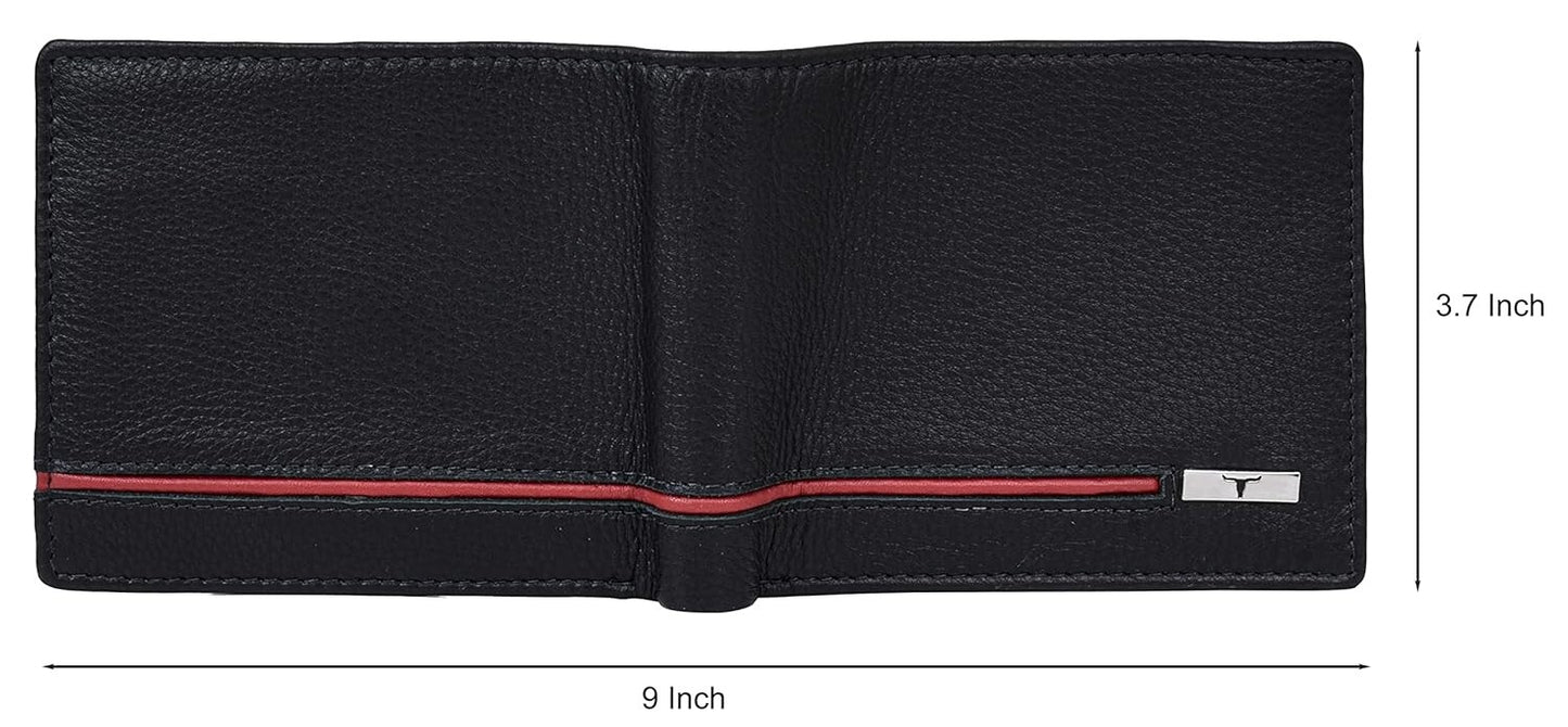 New Black/Red Bi-Fold Leather Men's Wallet RFID Protection Gift Item