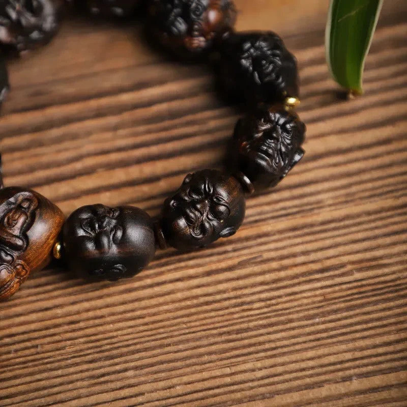 Natural Grade A Wood Carving China Eighteen Arhats Buddha Blessing Bracelet