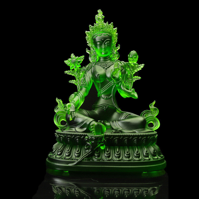 4inch Hand Green Tara Green Resin Pocket Tibetan Buddhist Decor Statue Cratfs