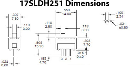 Mini SPDT Slide Switch with PC Leads on 0.1" Center - Ideal for Breadboards