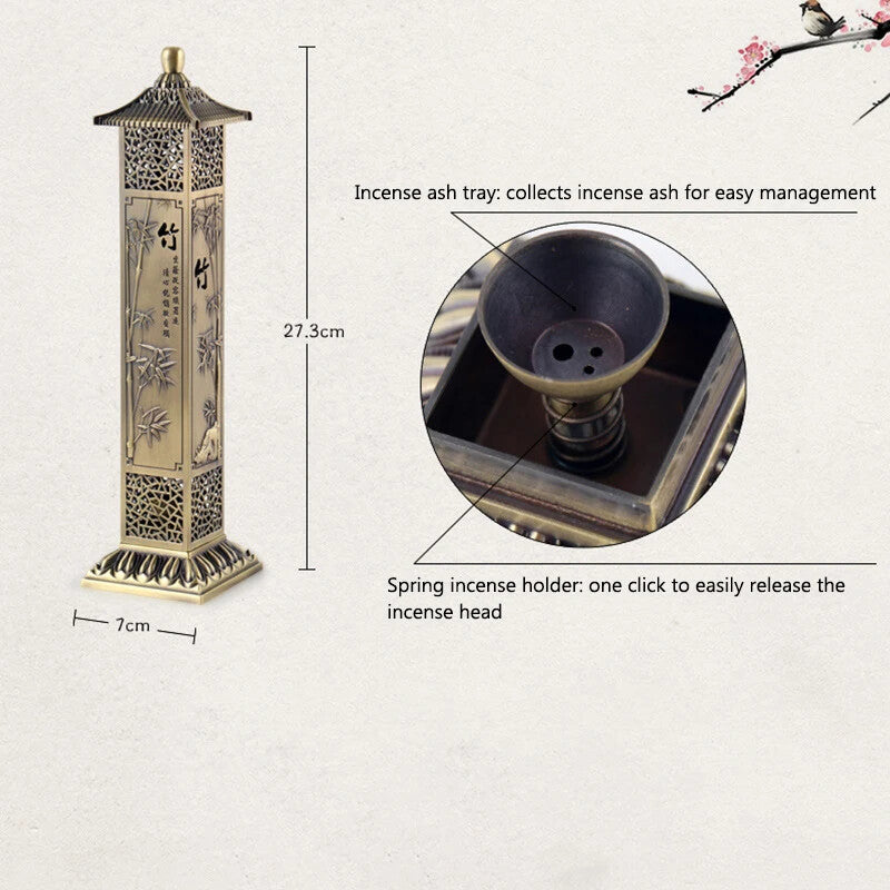 Lotus Zen Chinese Style Incense Column Incense Burner HomeTea Room Study Zen