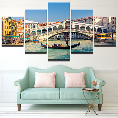 Water City Venice Bridge Canal Boat Canvas Print Painting Wall Art Home Decor 5P