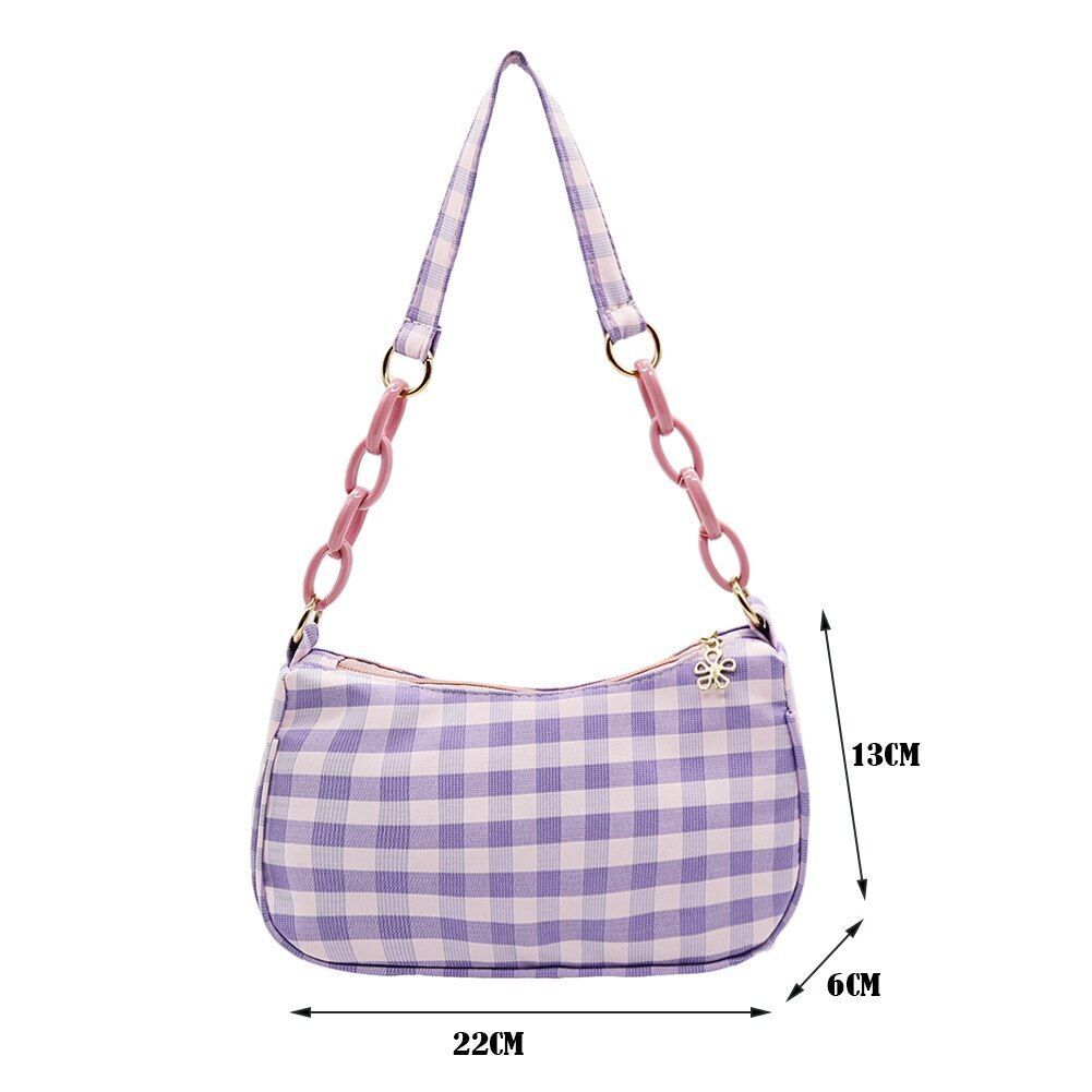 Oxford Cloth Plaid Shoulder Underarm Bags Chain Small Purse Handbag 22*13*6 CM