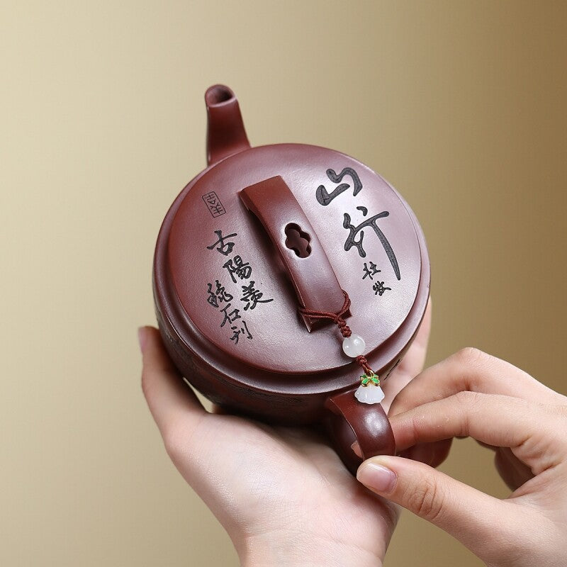 Handmade Tea Pot Carved Chinese Original Ore Real Yixing Zisha Purple Clay Pot