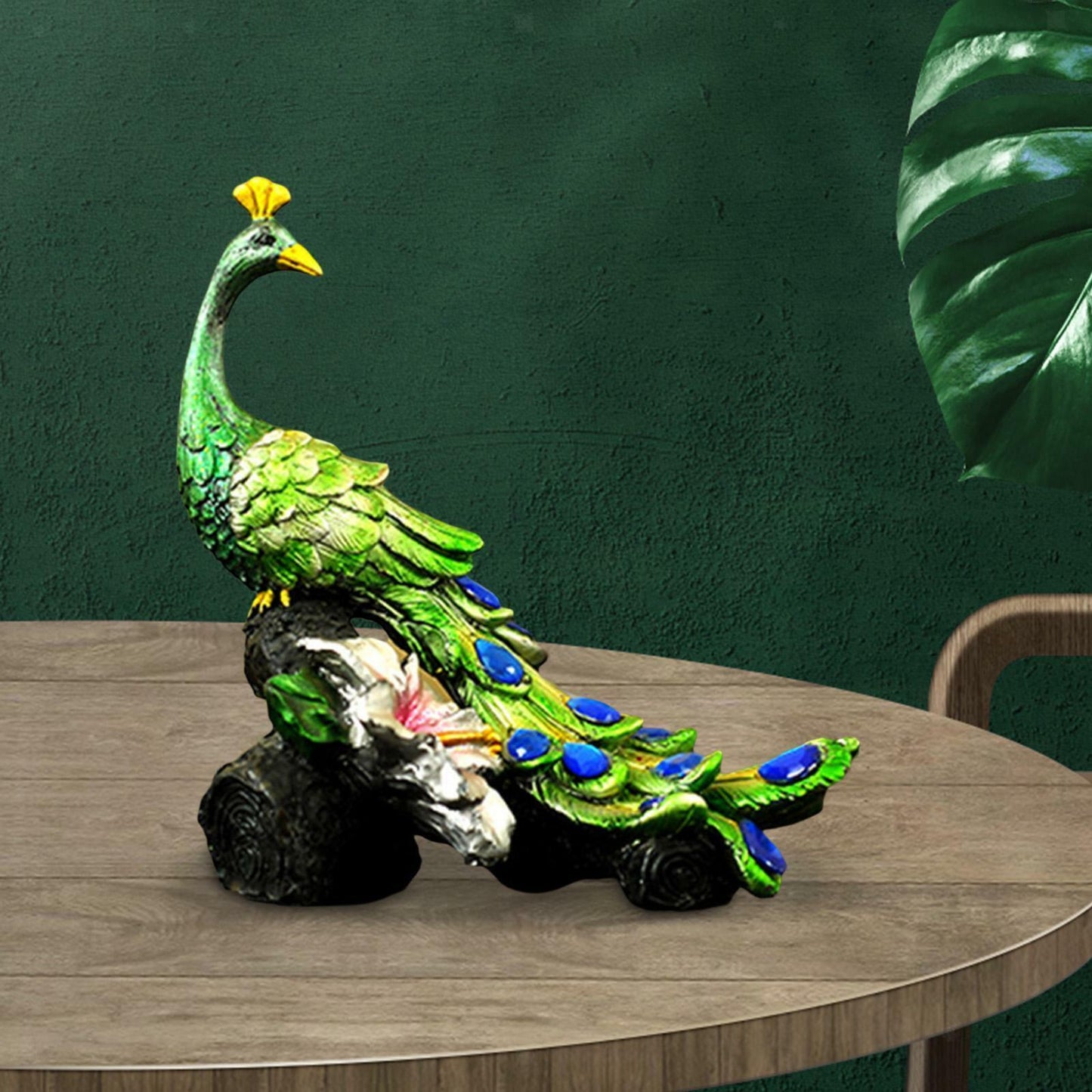 Lifelike Peacock Figurine Resin Miniature Statue for Bookshelf Cabinet Decor,