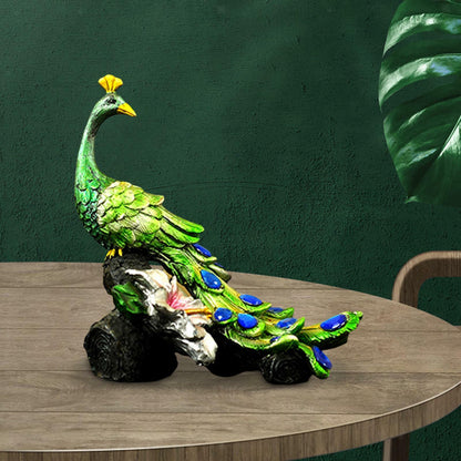 Lifelike Peacock Figurine Resin Miniature Statue for Bookshelf Cabinet Decor,