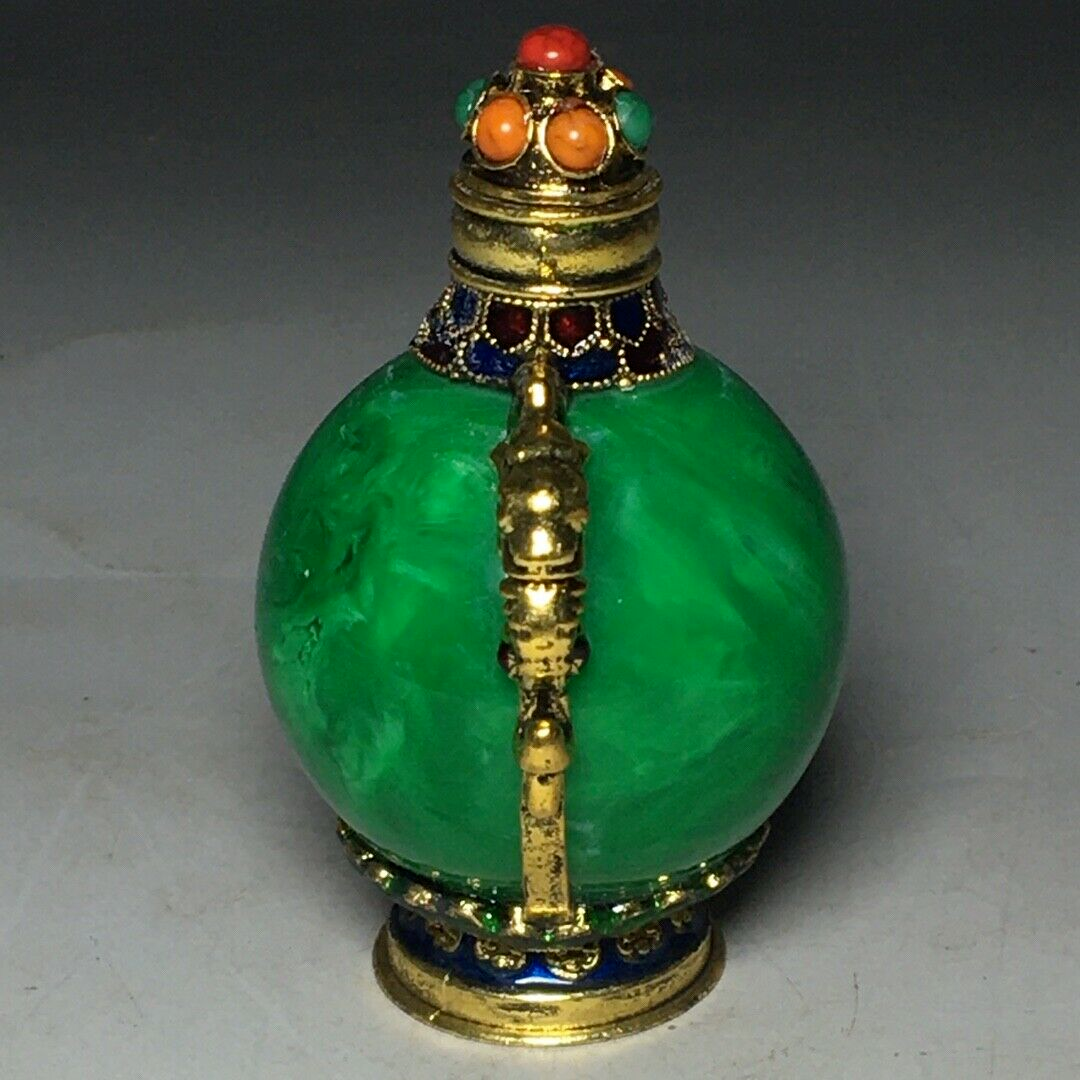 Exquisite Old Chinese copper inlay gem handmade snuff bottle
