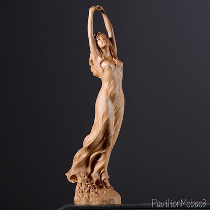 9" Cypress Wood Hand Carved Girl Statue Beauty Figurine Model Body Decor