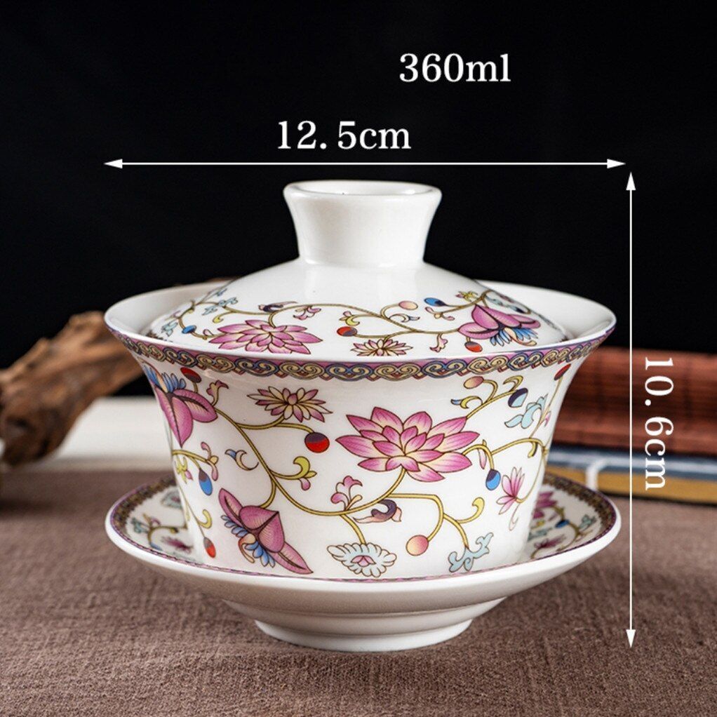 Luxurious Porcelain Ceramic Gaiwans Flower Designed Tea Cups And Saucers Set New