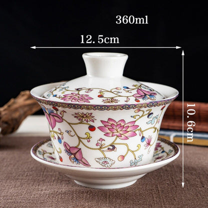 Luxurious Porcelain Ceramic Gaiwans Flower Designed Tea Cups And Saucers Set New