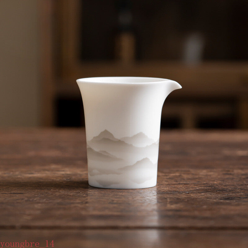 Sheep Fat Jade White Porcelain Cha Hai Ink Painting Distant Mountains Tea Set