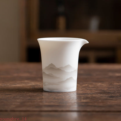 Sheep Fat Jade White Porcelain Cha Hai Ink Painting Distant Mountains Tea Set
