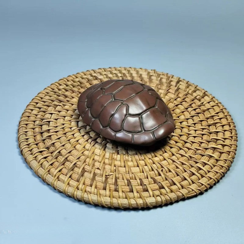 6.5cm Chinese Vintage Pottery Hand Carved Turtle Shell Tea Pet Ornaments